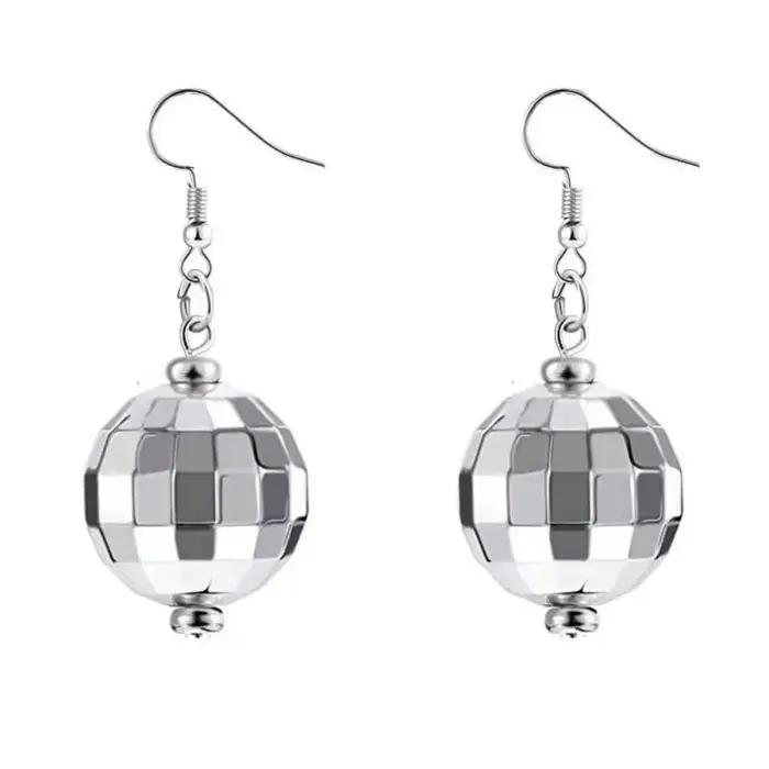 Boucles d'oreilles pendantes boule Disco rétro élégantes