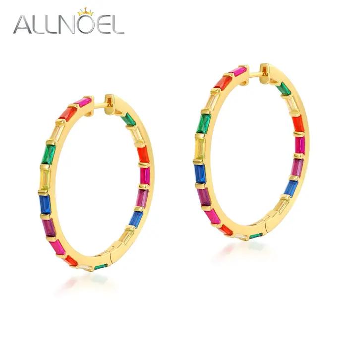 ALLNOEL – grandes boucles d'oreilles en argent Sterling 925 pour femmes, bijoux colorés en Zircon, cristal arc-en-ciel, plaqué or, nouveauté