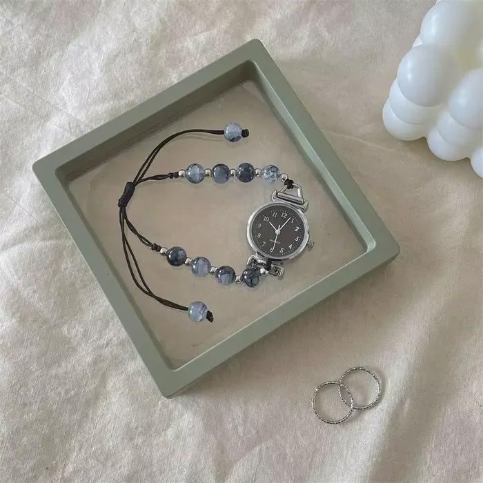 Mode Bracelet perlé montre Bracelet réglable pendentif montre à Quartz montre-Bracelet femmes filles