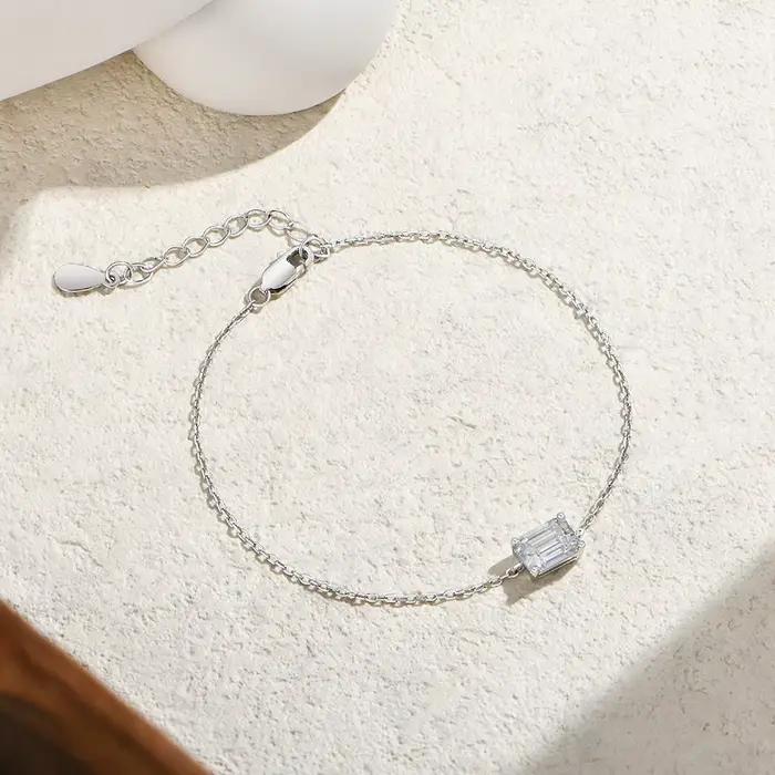 ATTAGEMS Bracelet en moissanite taille émeraude 1 carat