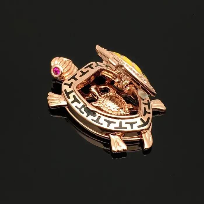 Inspiration incrustée de diamant 585 or violet Double couche pendentif tortue dorée plaqué or Rose 14K collier bijoux de Banquet