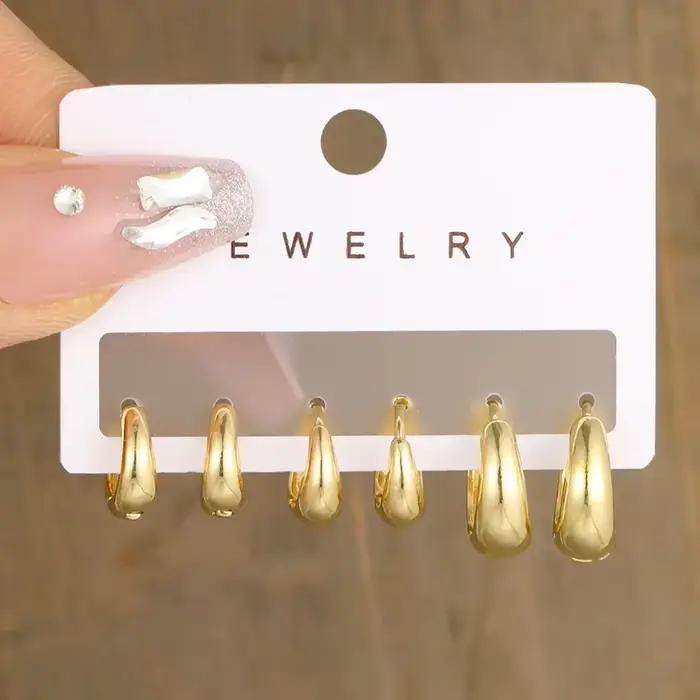 Boucles d'oreilles créoles en acier inoxydable pour femmes, cristal contre-indiqué, cercle en métal, piercing au cartilage géométrique, ensemble de bijoux, 6 pièces par ensemble