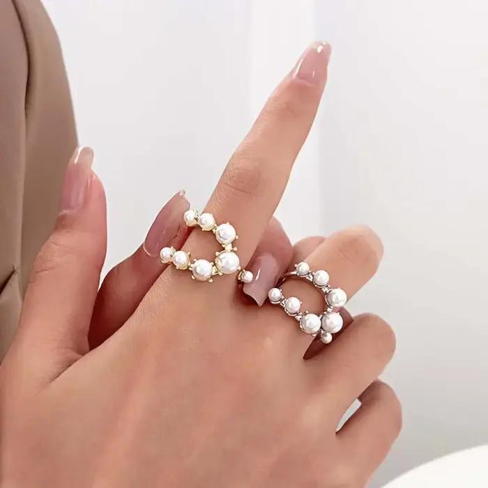Bagues Vintage en perles blanches Double couche pour femmes