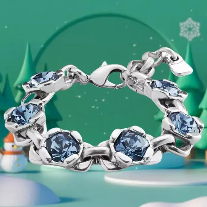 Nouveau Bracelet en Cristal Quadrilatère Bleu Style Palais Rétro, Magnifique et Luxueux, Collection
