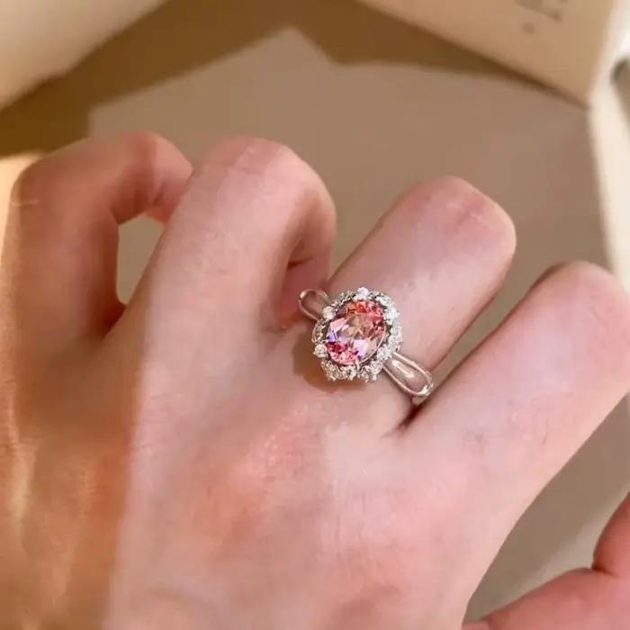 Bague en argent sterling avec diamant rose à franges pour filles, bijoux simples et élégants, adaptés comme cadeau