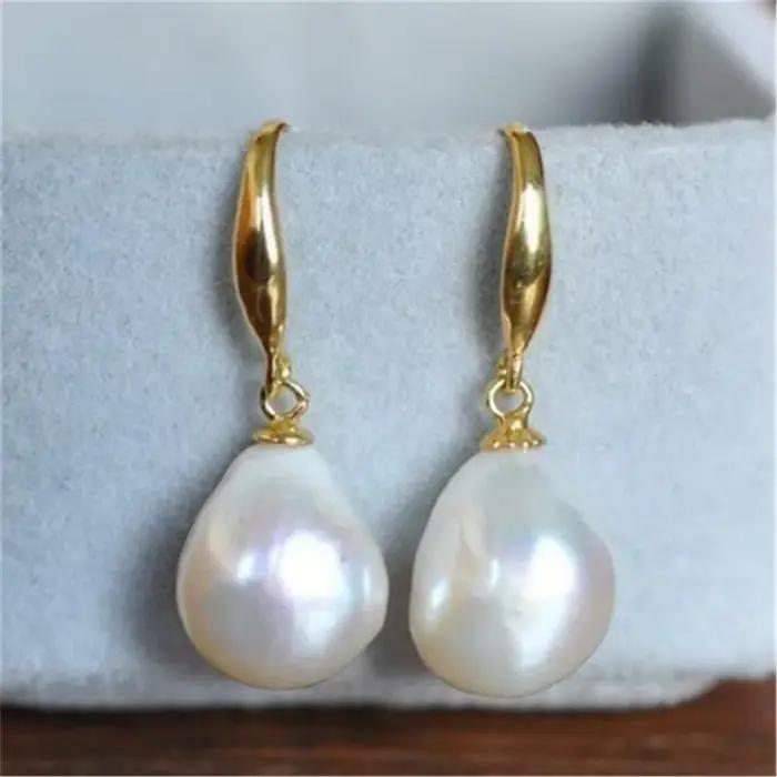 Boucles d'oreilles en perles baroques blanches naturelles, 10-12mm, crochet suspendu 18K, larme de c