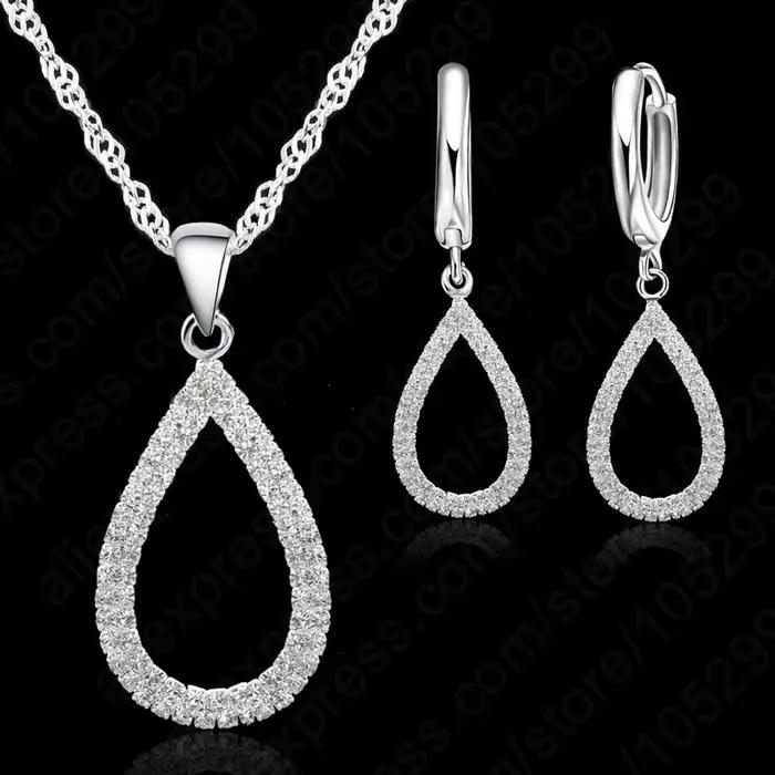 Ensemble de bijoux en argent Sterling 925 de haute qualité, collier et boucles d'oreilles, fiançaill