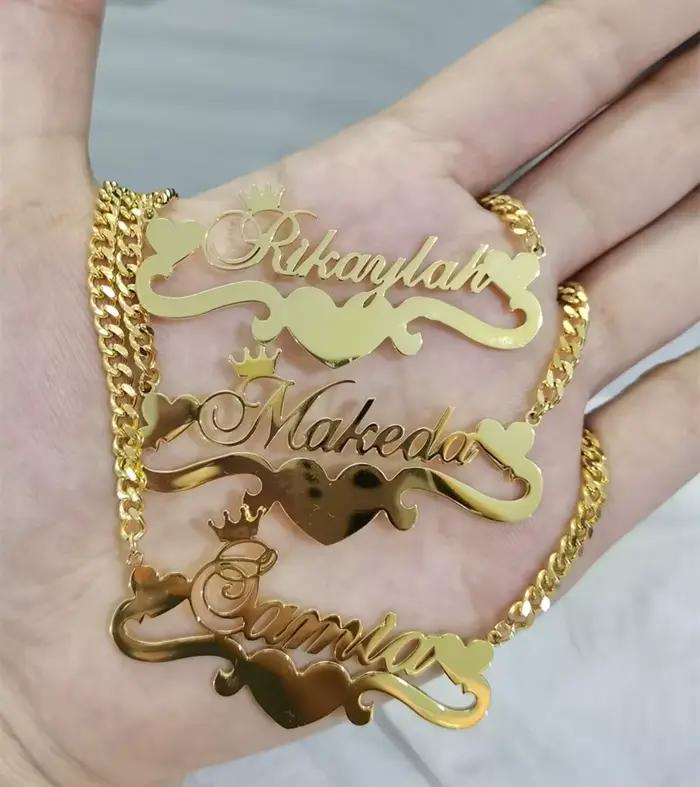 Collier Personnalisé avec Nom en Forme de Cœur pour Femme, avec Ruban en Acier Inoxydable, Couronne, Pendentif, Bijoux, Cadeaux pour Meilleurs Amis