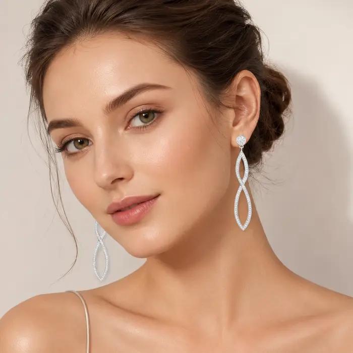 Boucle d'oreille goutte éternité pierre blanche cadeau classique pour les femmes de haute qualité 925 en argent Sterling bijoux fins
