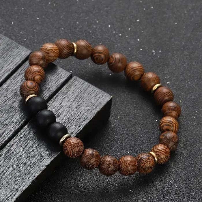 Bracelet ethnique tibétain en bois naturel pour hommes et femmes