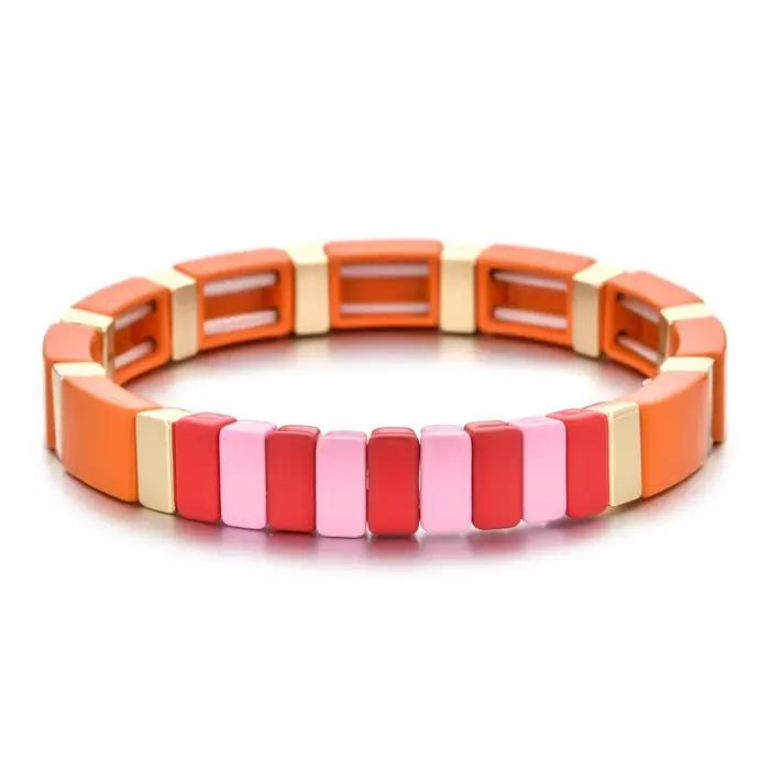 Nouveau néon arc-en-ciel Bracelet élastique émail carrelage Bracelets métal bohème Pulseras femmes m