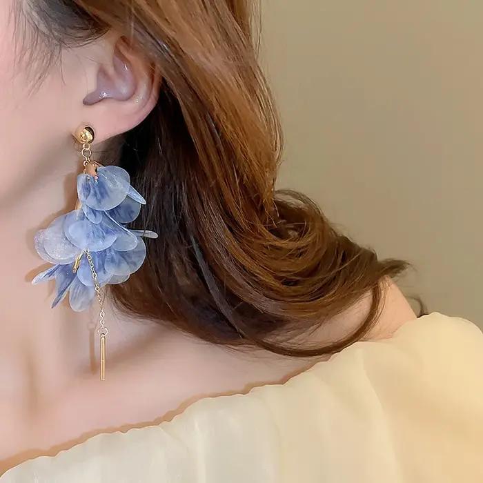 Boucles d'oreilles à fleurs rose bleu pour femmes