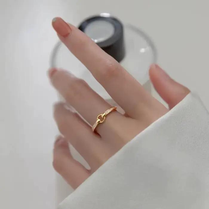Bague géométrique ronde en argent plaqué, style coréen, pour femme, tendance, ouverte, sertie de diamants
