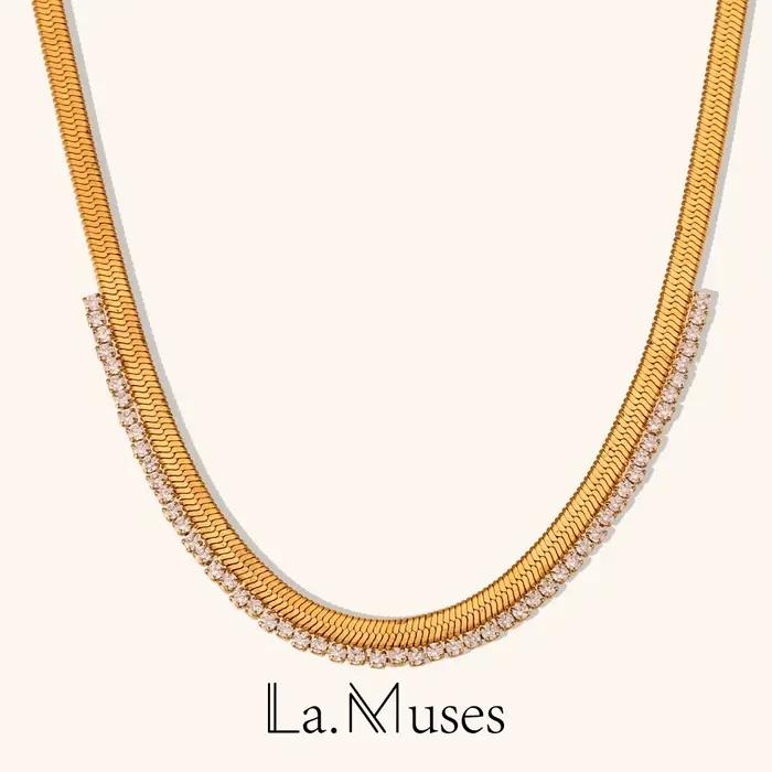 La.Muses-Collier en arête de poisson avec biscuits transparents pour femme, bijoux en acier inoxydable pour le cou, salle plate, JOTransparent