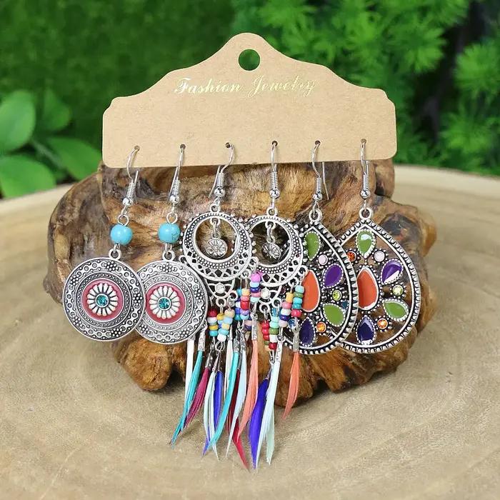 Boucles d'oreilles géométriques en émail coloré Boho pour femmes, goutte d'eau ronde rétro, bijoux fantaisie, accessoires de fête pour filles, cadeau, occasions spéciales