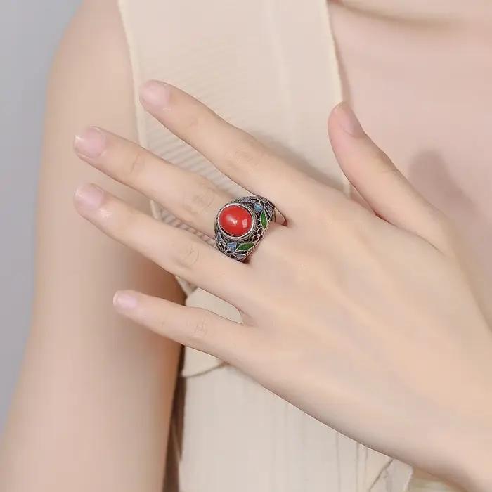 Bague Vintage en Agate Rouge pour Femme