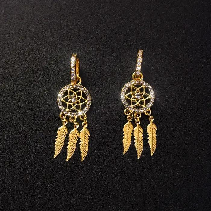 Boucles d'oreilles YILUOCD attrape-rêves en plume pour femmes avec zircon AAA élégantes pour anniversaires et événements spéciaux
