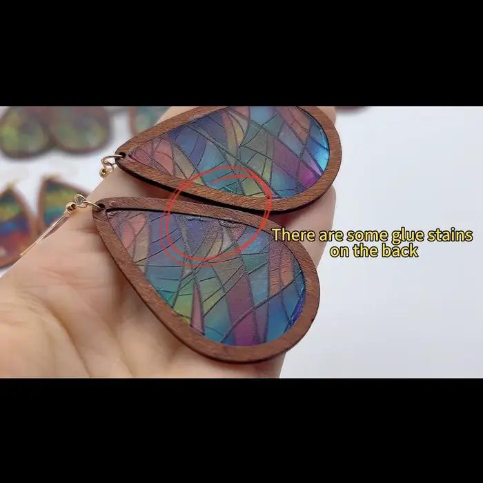 Boucles d'oreilles en mosaïque de verre coloré pour femmes, nouveau modèle 2024, motif kaléidoscope, bois, acrylique, colorées et brillantes, boucles d'oreilles statement, vente en gros