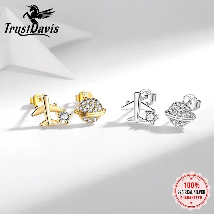 Trustdavis – boucles d'oreilles simples en argent 925 véritable