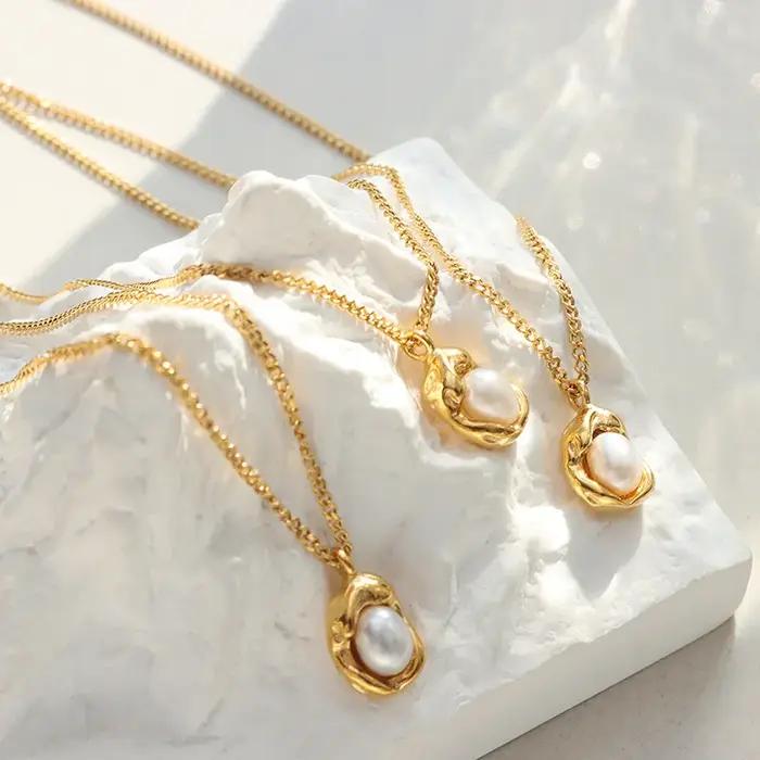 Collier pendentif en perles incrustées pour femmes