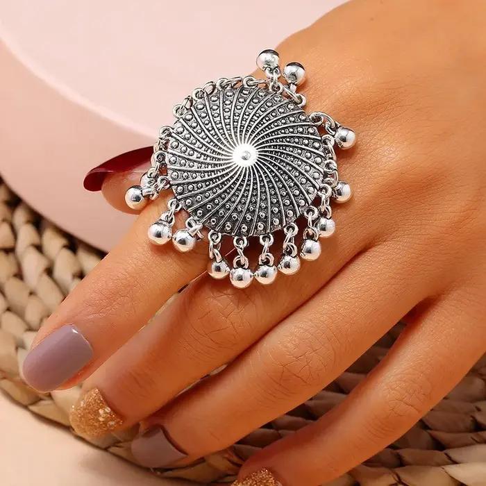 Bagues rondes en argent ethnique Boho pour femmes