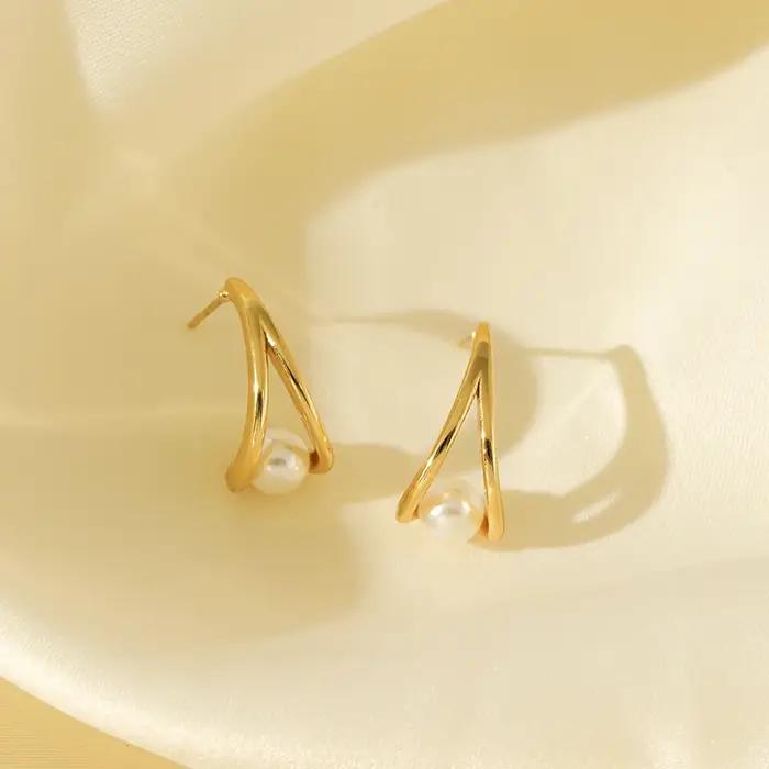 Boucles d'Oreilles en Acier Inoxydable et Perles Métalliques