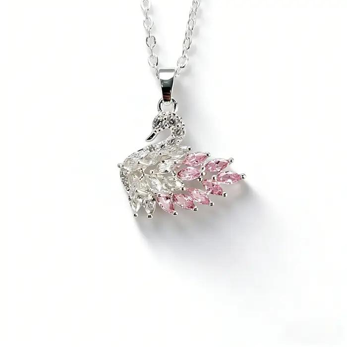 Collier élégant avec pendentif en cristal en forme de cygne rose pour femmes, bijoux de luxe à la mode, cadeau de noël, d'anniversaire, de saint-valentin