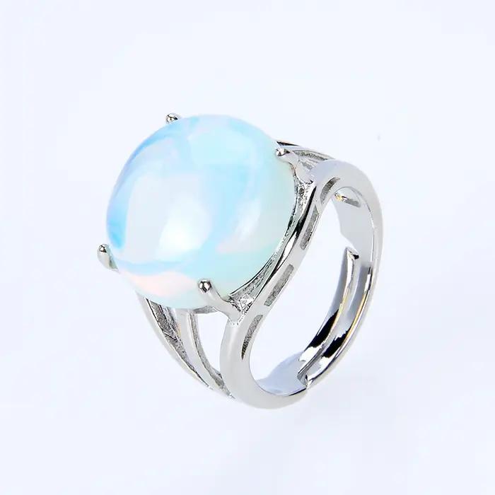 Bague de cocktail ronde en pierre naturelle pour femmes, ajustable, style moderne, quartz rose, cristal violet, bijou de fête pour soirées et occasions spéciales