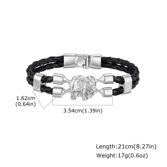 Bracelet en cuir d'éléphant vintage élégant pour hommes occasion spéciale cadeau chic bracelet chaîne et maillons acier inoxydable