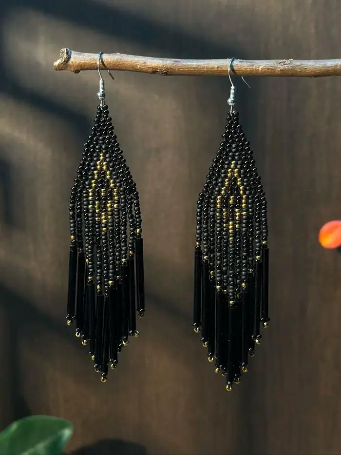 Boucles d'oreilles en perles de rocaille, style bohème, pendantes, franges perlées, perles de verre,