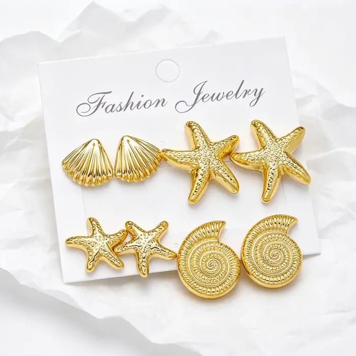 Ensemble de boucles d'oreilles étoile et coquillage sur le thème de l'océan pour femmes
