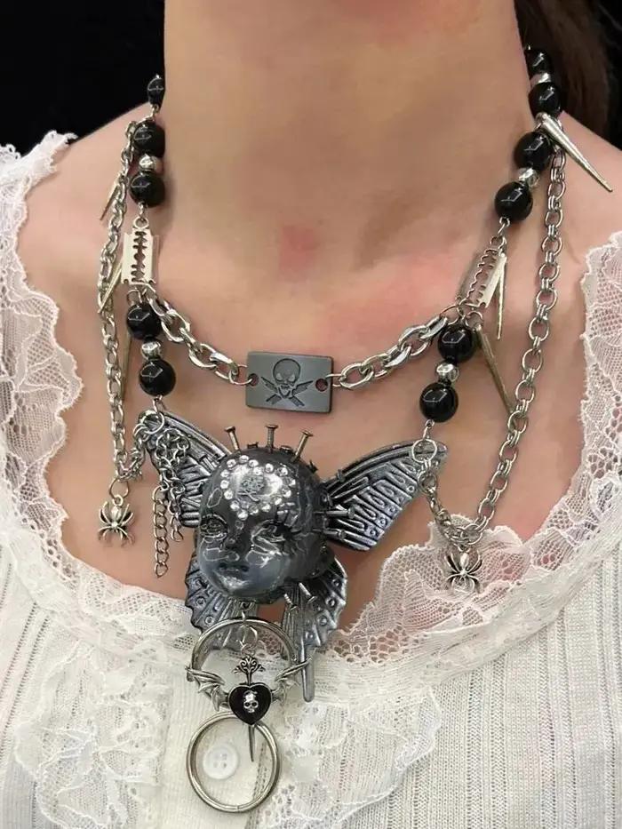 Collier Punk visage humain foncé, tendance, nouveau Style gothique, accessoires de cou pour femmes e