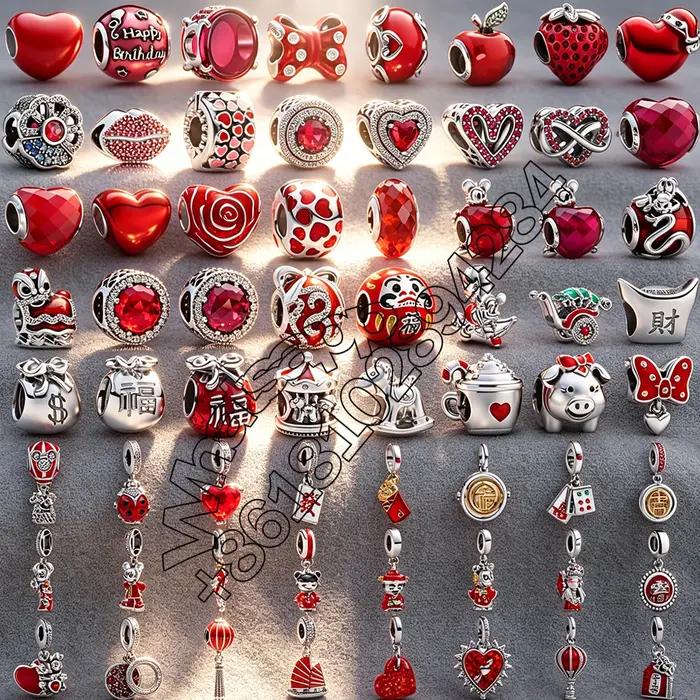 Le nouveau bracelet en argent 925 de DYAI. Pendentif rouge exquis à faire soi-même. Convient pour les femmes