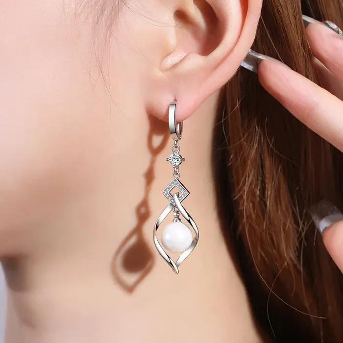 Andara 925 en argent Sterling AAA Zircon boucles d'oreilles en perles naturelles pour les femmes mode magnifique bijoux de fête de fiançailles de mariage