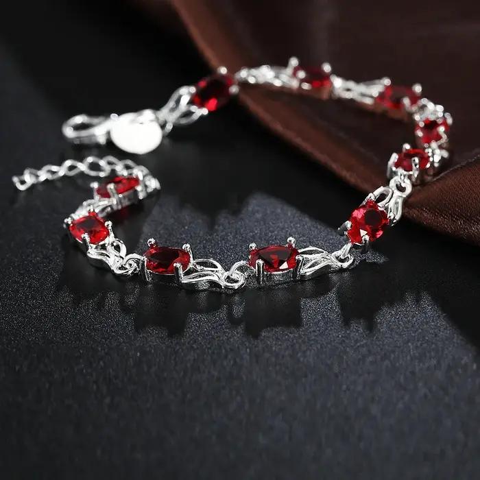 Bracelets en argent Sterling 925 pour femmes chaîne en cristal rouge sauvage à la mode pour fêtes de mariage cadeaux de noël bijoux élégants pour occasions spéciales