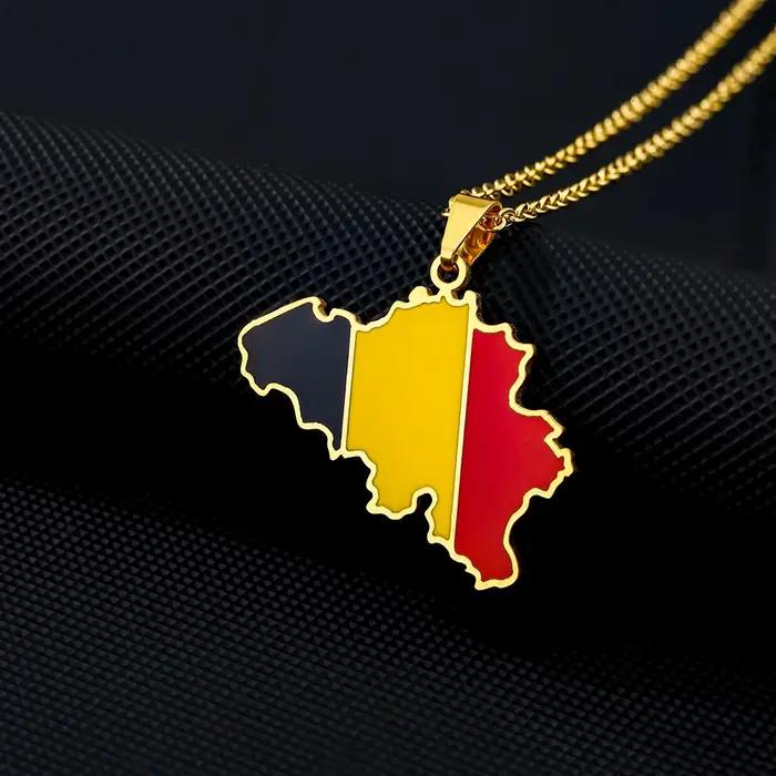 Acier inoxydable émail belgique carte drapeau pendentif collier unisexe Couple ethnique patriotique