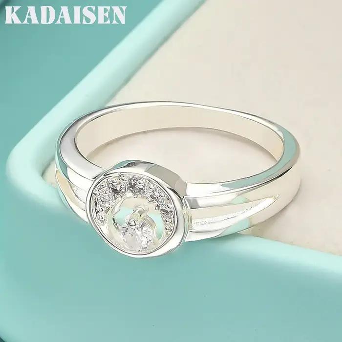 Zircon pleine lune en argent sterling 925 7-10 # Bague pour femme, bijoux de mode pour mariage, fi