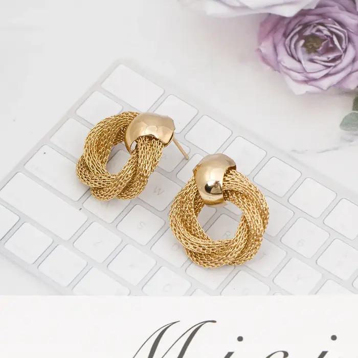 Vintage métallique torsadé tissage rond cercle boucles d'oreilles 2025 nouvelle mode fête de mariage