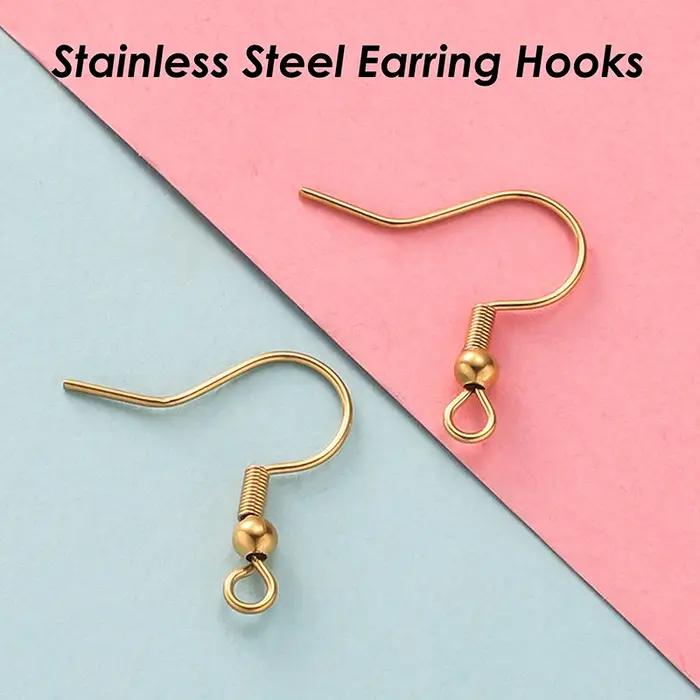 100 crochets pour boucles d'oreilles en acier inoxydable, vente en gros de filaments d'oreilles hypoallergéniques, fils pour boucles d'oreilles couleur or en acier chirurgical