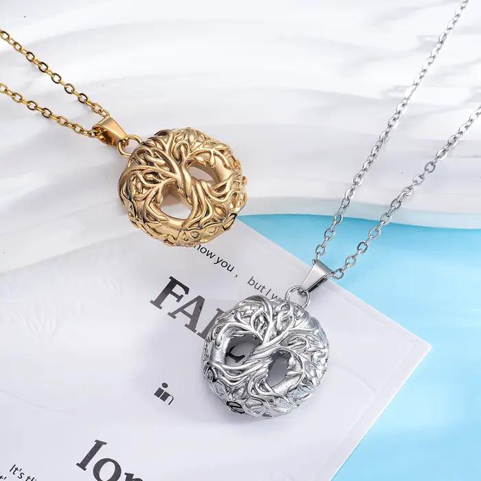 Collier Urne Arbre de Vie pour Hommes et Femmes, Bijou Funéraire Rond pour Cendres d'Êtres Chers, Médaillon Urne Commémorative, Dropshipping