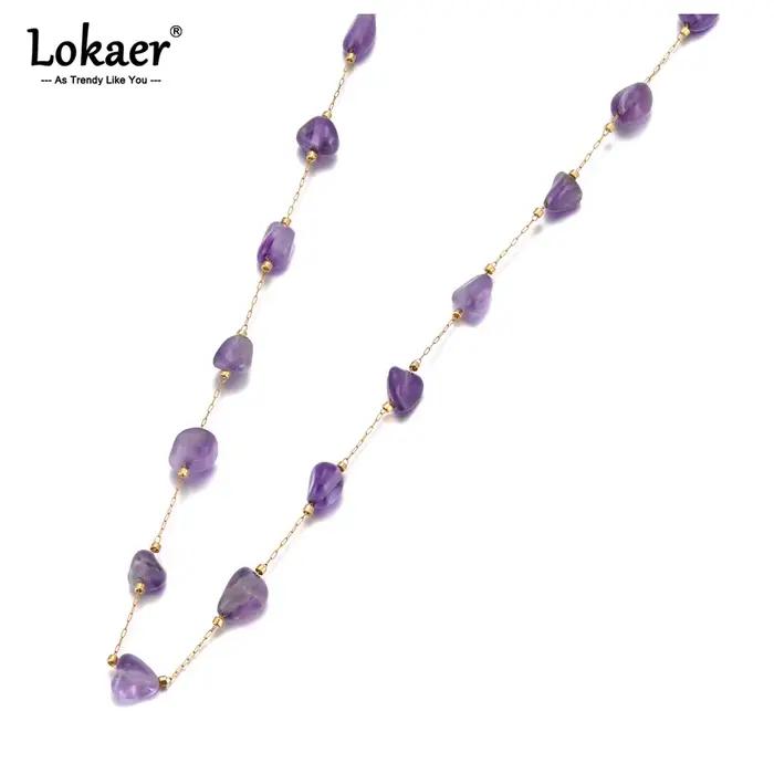 Lokaer coloré pierre naturelle perles collier Bracelet ensembles pour femmes à la mode bohême en acier inoxydable bijoux faits à la main tiki N24081