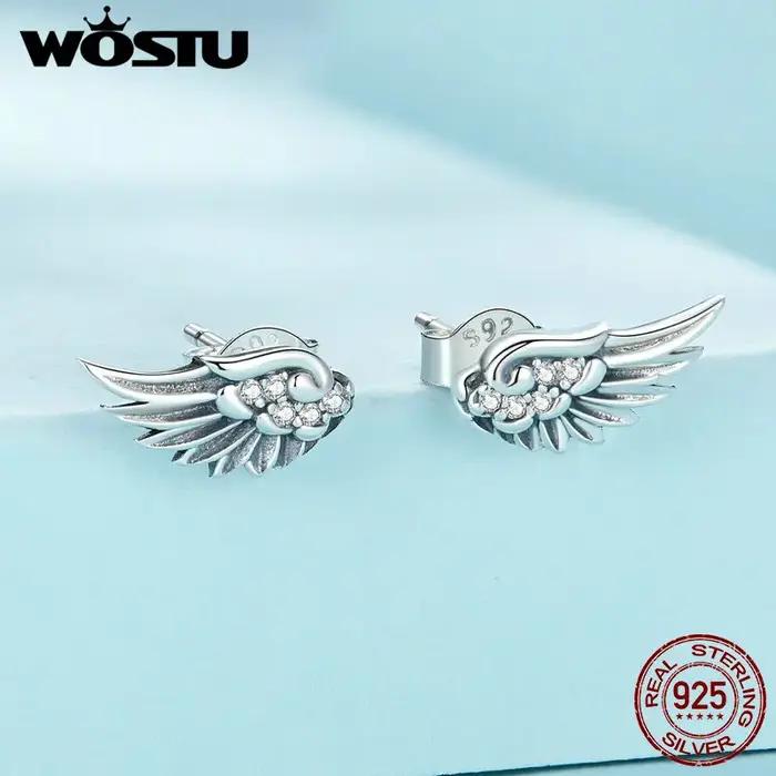 WOSTU – boucles d'oreilles ailes d'ange en argent Sterling 925