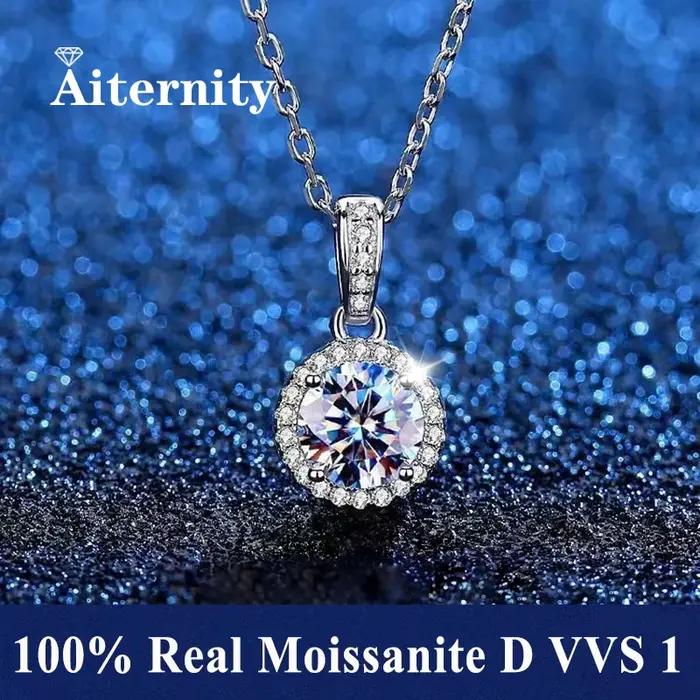 Collier Moissanite véritable pour femmes, argent Sterling 100% S925 plaqué or blanc, bijoux en diama