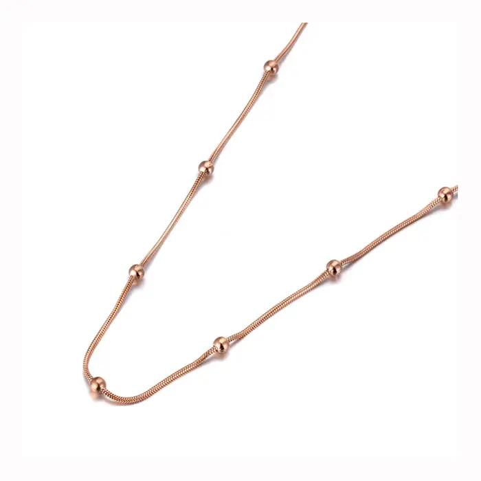 Collier Lokaer à la Mode Or Rose Perles Rondes Chaîne Serpent Bijou Finition Brillante Femmes Occasions Spéciales
