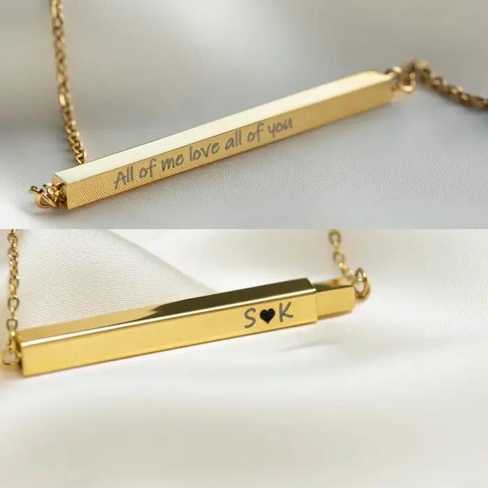 Collier coulissant Horizontal avec nom gravé et Message caché pour femmes