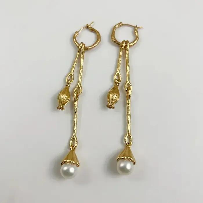 Boucles d'oreilles rétro asymétriques en forme de fleur de coquelicot pour femmes