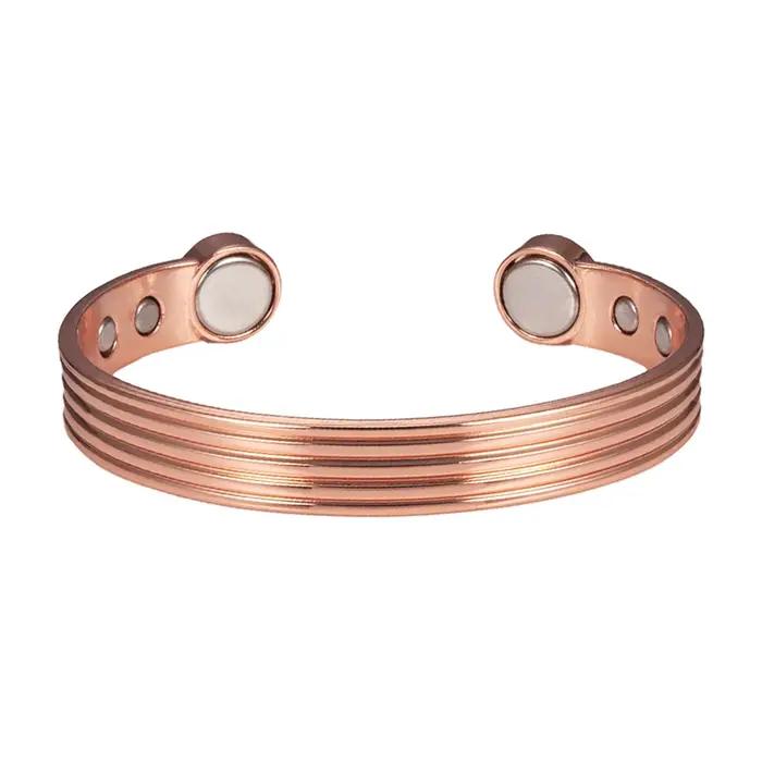 Bracelets en cuivre pur pour hommes et femmes, manchette réglable, bande magnétique, arthrite, santé, aimant élevé, bijoux en cuivre massif
