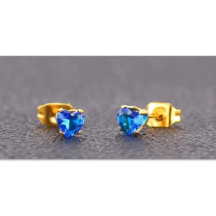Uelf-Boucles d'oreilles coeur en cristal bleu pour femme
