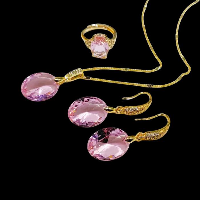 Ensemble de 3 boucles d'oreilles ovales en cristal rose pour femme