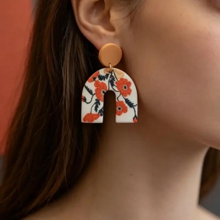Boucles d'oreilles pendantes florales rétro françaises